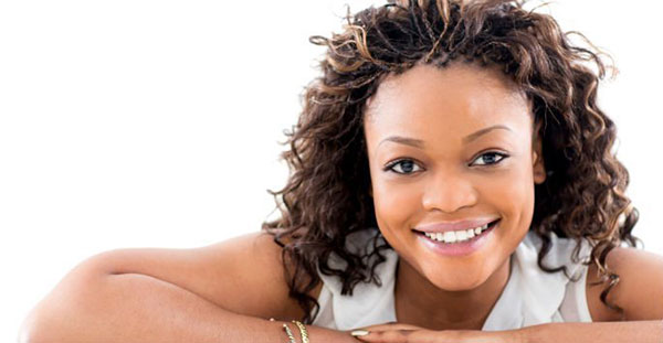 Woman leaning forward, smiling